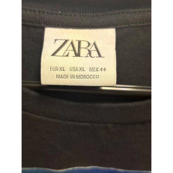 Zara Mens Black T-Shirt With Graphic Skull Print Red Label Size XL - Picture 5 of 11